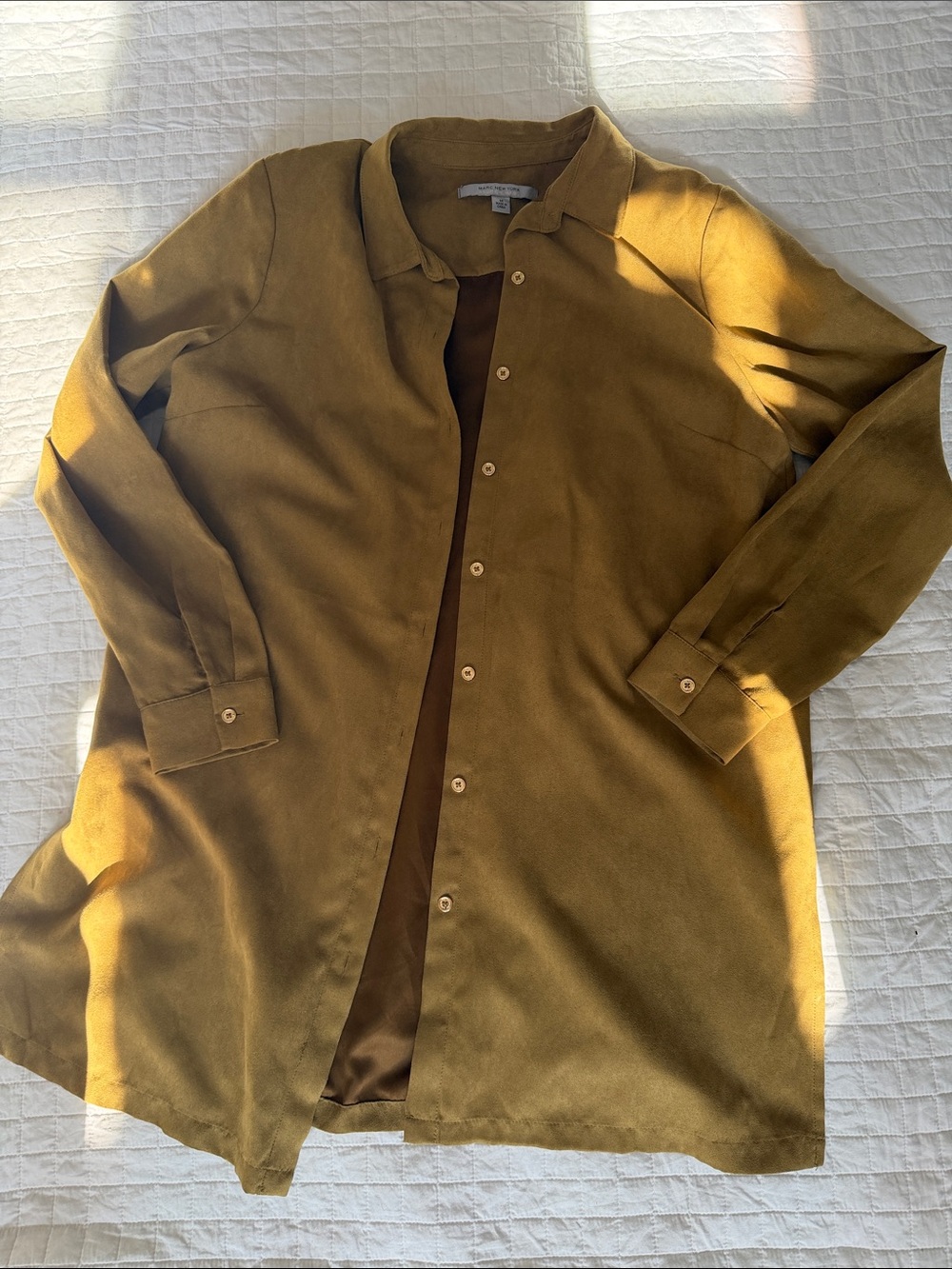 Women's Olive-Tone Long Button-Down Jacket